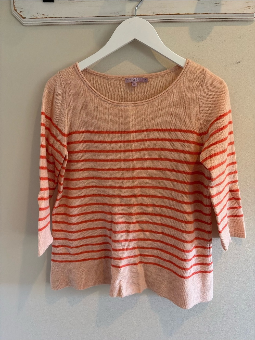 Calypso St. Barth Pink Striped Scoopneck Sweater - 100% Cashmere